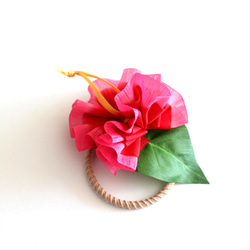 木槿花髮帶/深粉紅色透明紗/用於草裙舞、浴衣和尤克里裡演奏會/夏威夷花彈性絲帶配件 第2張的照片
