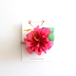 ハイビスカス・ヘアゴム／濃ピンクオーガンジー／フラに浴衣にウクレレ