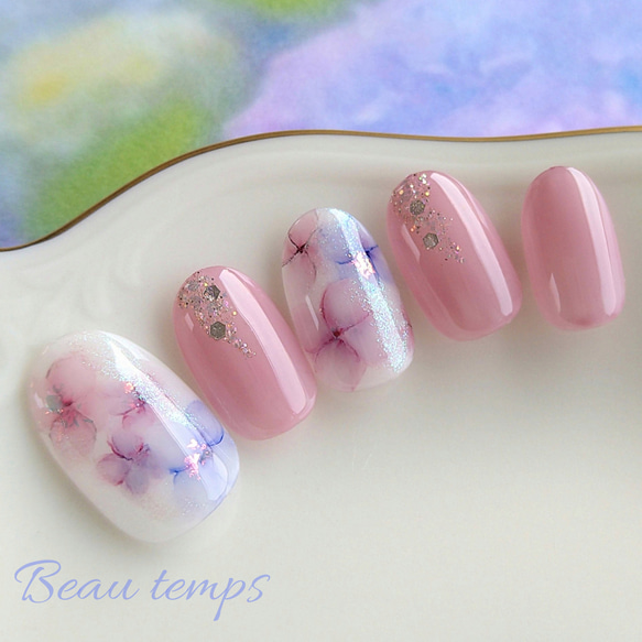 ネイルチップ 紫陽花ネイル♡ネイルチップ154 ネイルチップ（つけ爪） Beau
