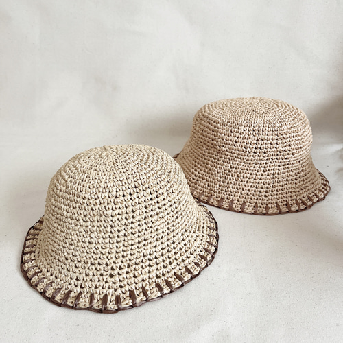 新作】麦わら帽子 バケットハット ブランケットステッチ 入り