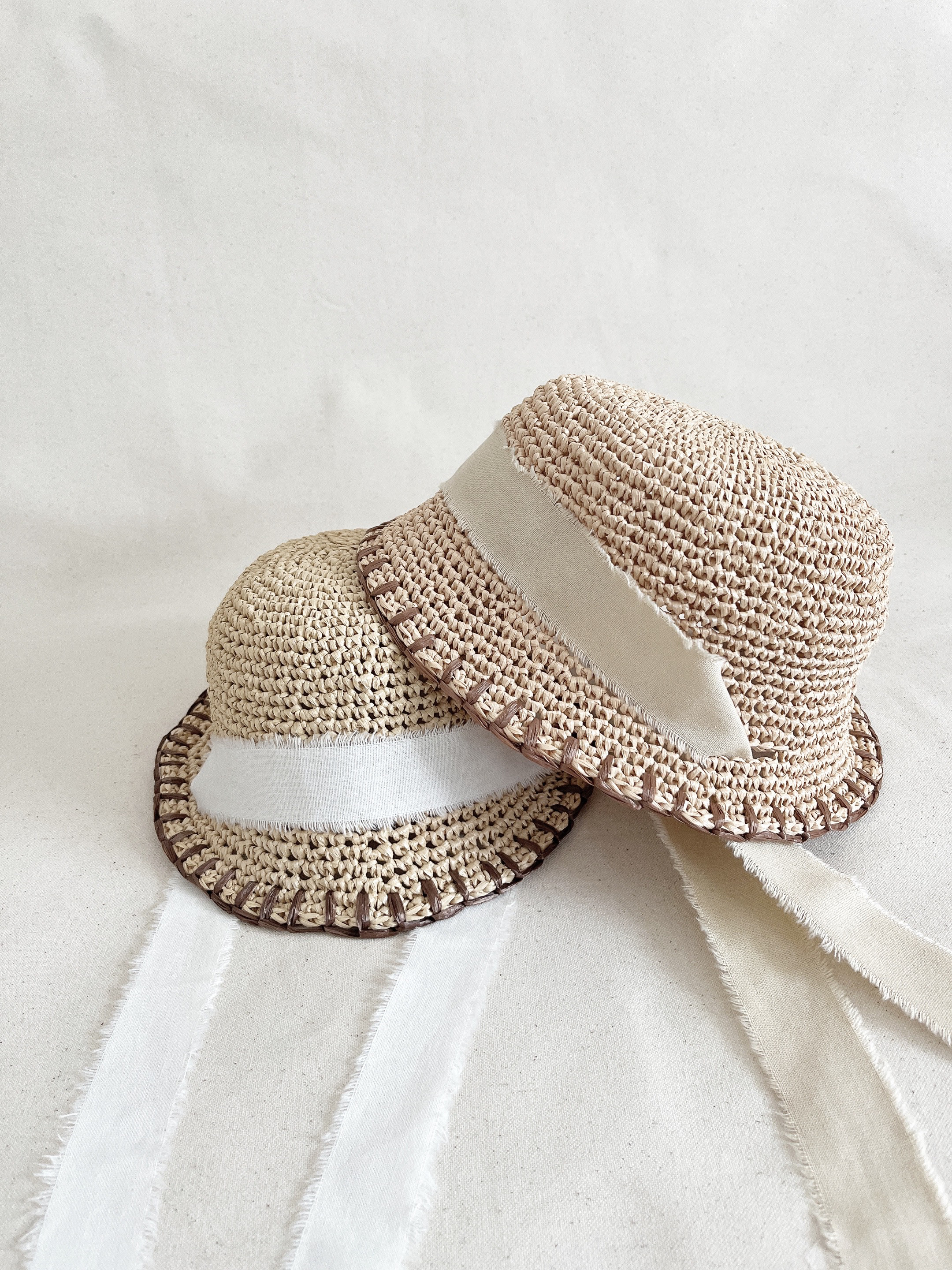 ハンドメイド　麦わら　バケハハット　② ハンドメイド 麦わら バケハハット ② - メルカリ