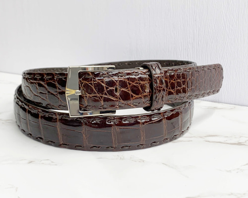 日本製 クロコダイル Lサイズ 30㎜巾 上質 手縫い ボンベ加工 ベルト