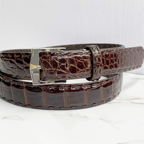 日本製 クロコダイル Lサイズ 30㎜巾 上質 手縫い ボンベ加工 ベルト