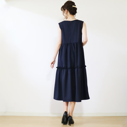 [深藍色] 可水洗的優質羊毛混紡疊層長連身裙♪ 第3張的照片
