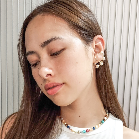 14kgf Freshwater Pearls station ear cuffs 8枚目の画像