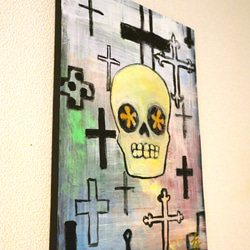 アートパネル　原画　髑髏　骸骨　skull　crucifix　おしゃれ絵画　　 2枚目の画像