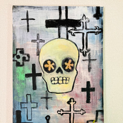 アートパネル　原画　髑髏　骸骨　skull　crucifix　おしゃれ絵画　　 1枚目の画像