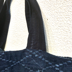【A5対応】【散歩用】藍染刺し子剣道着リメイク ミニトートバッグ 28 3枚目の画像