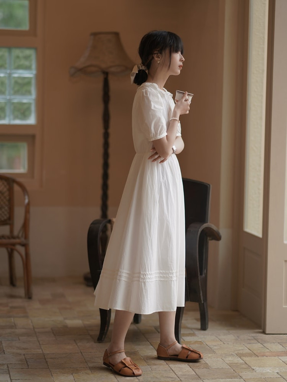 白色荷葉領連衣裙|洋裝|夏款|Sora-944 第4張的照片