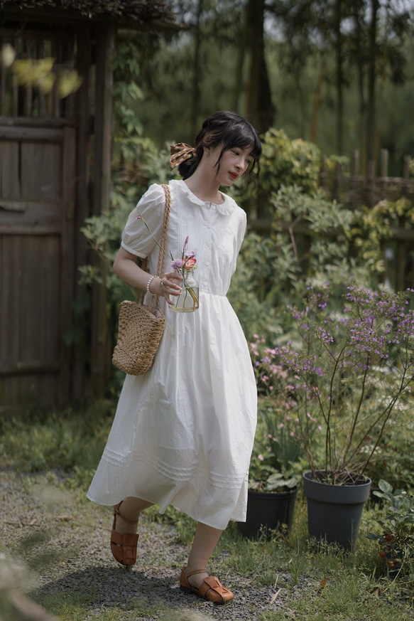 白色荷葉領連衣裙|洋裝|夏款|Sora-944 第14張的照片