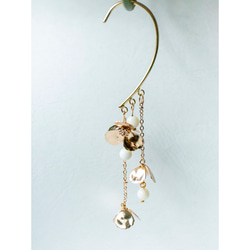 シャコ貝と真鍮のお花のイヤーフック 季節の花　片耳用　 1枚目の画像