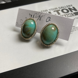 oval turquoise ×silverピアス・イヤリング 1枚目の画像