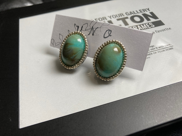 oval turquoise ×silverピアス・イヤリング 1枚目の画像