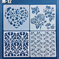 【M-12】 ステンシルシート 4枚 セット 花 バラ ハート 1枚目の画像