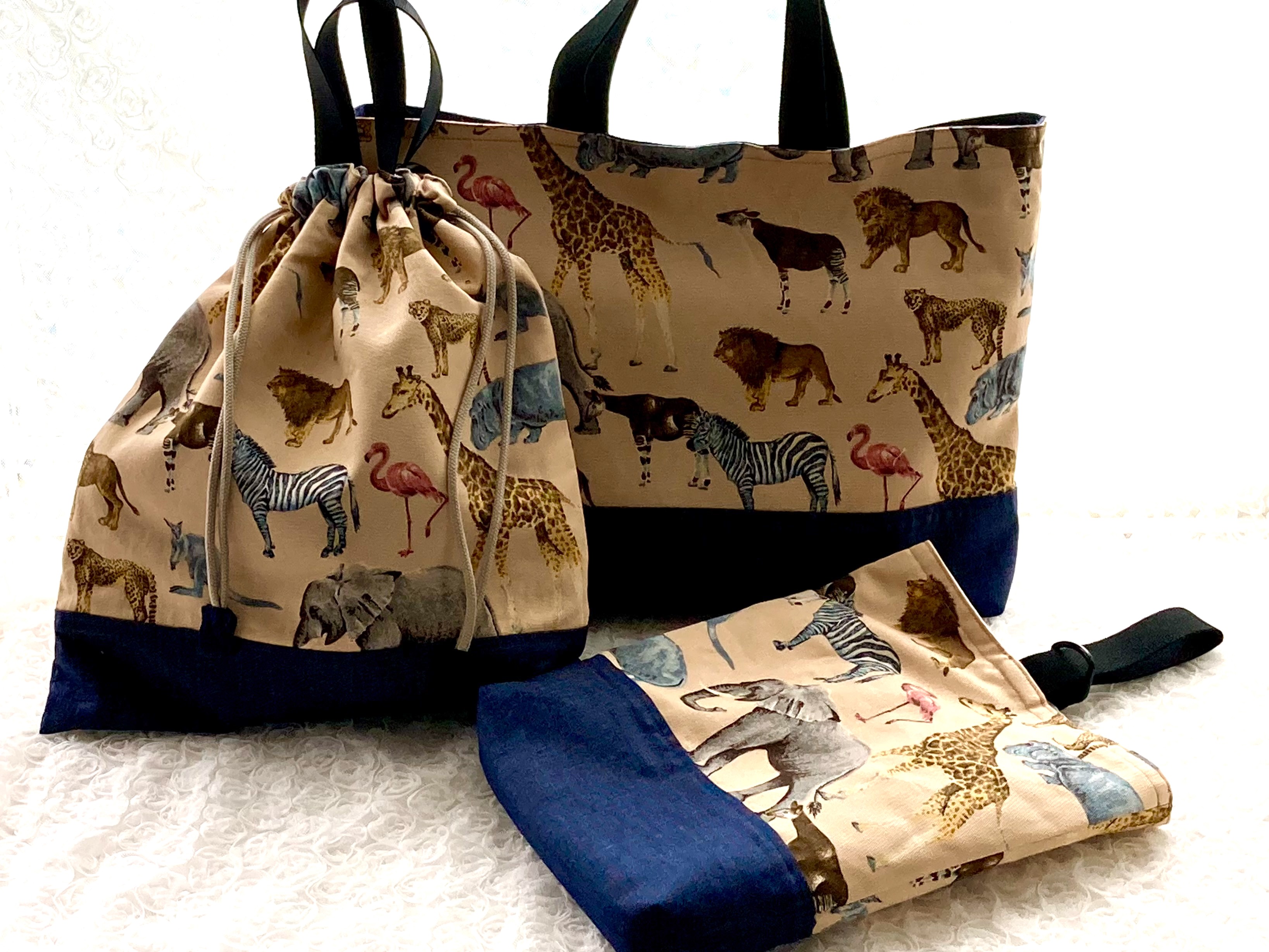 サファリ動物のレッスンバッグ・体操服入れ・上靴入れセット