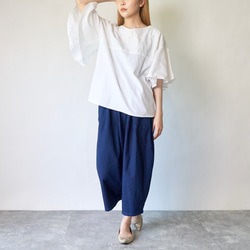 【福袋】刺繍フリルスリーブTシャツ/ホワイト＋バルーンパンツ8分丈/ブルー 12枚目の画像