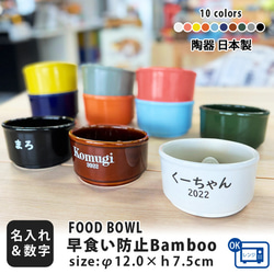 【送料無料】名前と数字が入る 早食い防止 Bamboo カラーフードボウル 全10色 pet129 1枚目の画像