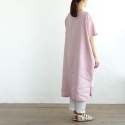 亞麻圓領連衣裙成人寬鬆夏裝（灰粉色）OP19 第6張的照片