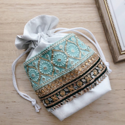 【luxury pouch G】インド刺繍　巾着ポーチ　リゾート 6枚目の画像