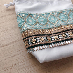 【luxury pouch G】インド刺繍　巾着ポーチ　リゾート 4枚目の画像