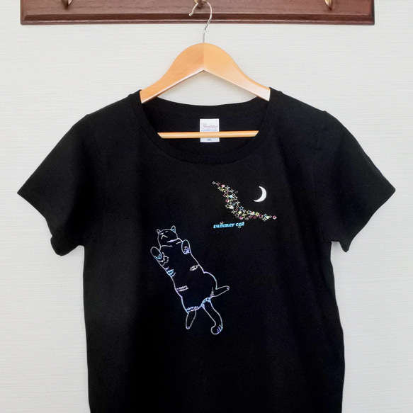 へそ天猫の刺繍Tシャツセット／ひまわり＆星空／白・黒半袖Tシャツ 12枚目の画像