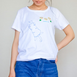 へそ天猫の刺繍Tシャツセット／ひまわり＆星空／白・黒半袖Tシャツ 4枚目の画像