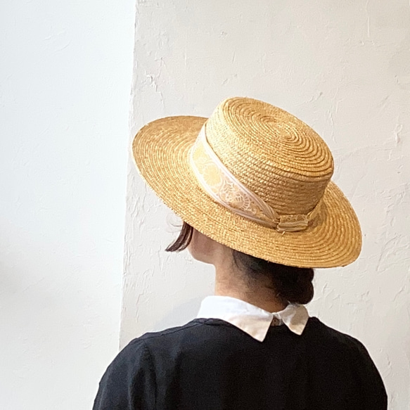カンカン帽 サリー 日焼け対策 帽子 ハット 麦わら帽子 インドリボン 142006 4枚目の画像
