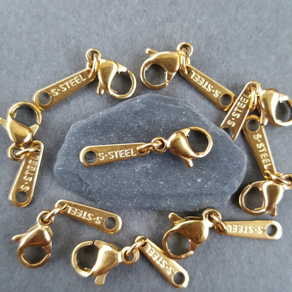 [4pcs] オール サージカルステンレス カニカン S.STEEL刻印プレート  ニッケルフリー 4枚目の画像