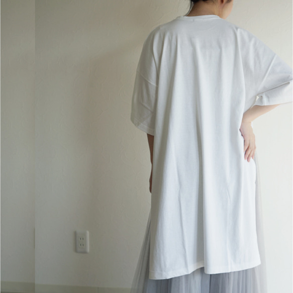 【浴衣ルームウェアNanafu】が作った大人のゆったりロングTシャツ（ホワイト）【綿100%・日本製】 Nanafu 3枚目の画像