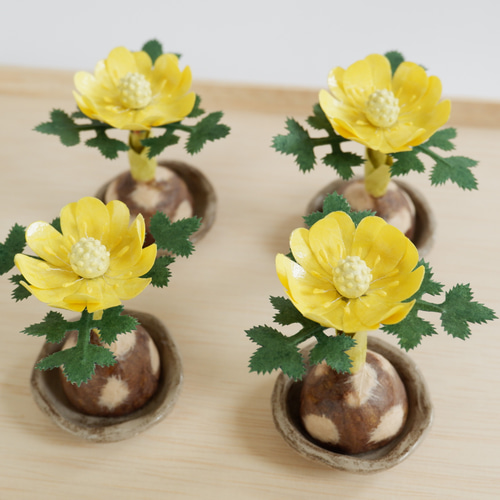 花　アートフラワーブーケ　絵　絵画　立体絵画　立体　フラワー　正月　柊　福寿草 クレイフラワー ブーケ薔薇 【福富由美子作】油絵額4号入り