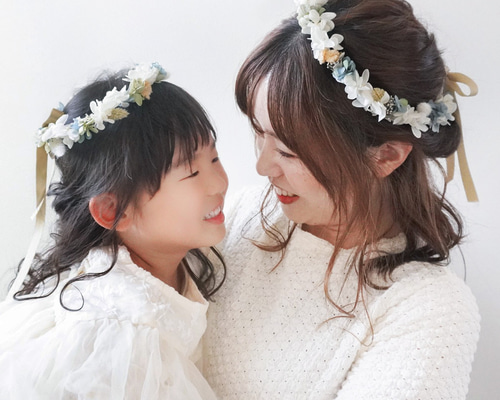 花かんむり♡リストブーケセット 青♡水色♡白 花かんむり♡リストブーケセット 青♡水色♡白 - ヘア