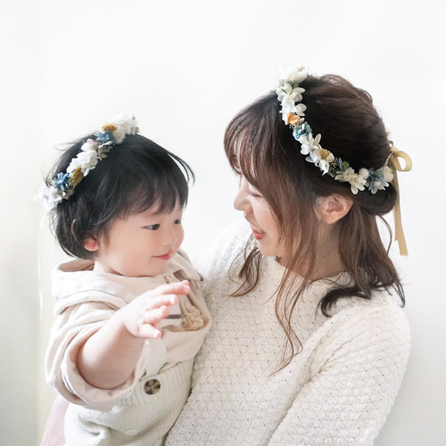 親子2点セット】晴れやかで優しいブルーの花かんむり / プリザーブド