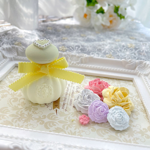 黄)香水瓶とミニ薔薇のアロマストーン ディフューザー・アロマポット