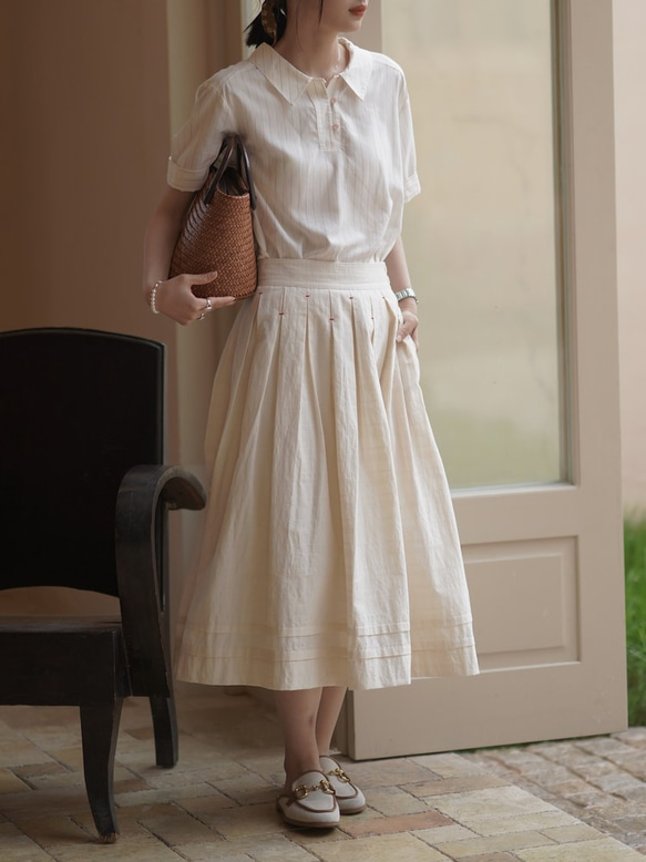 原坯色提花肌理半裙|裙子|夏款|Sora-946 第4張的照片