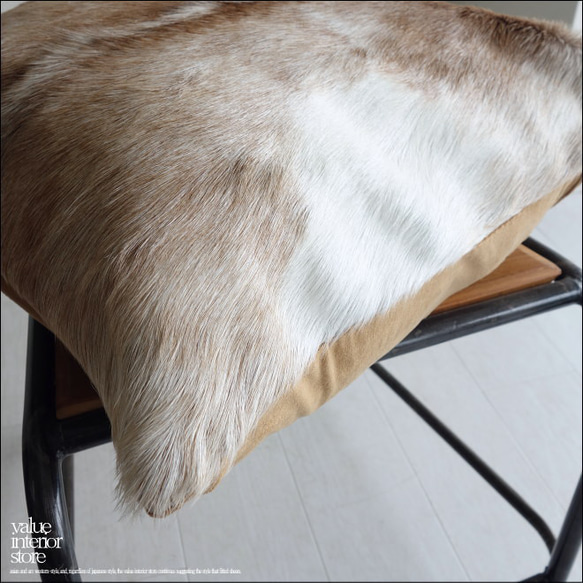 毛皮クッションカバー PUTI-5 ハラコ 天然皮革 ハンドメイド 正方形 北欧 本皮 手作り レトロ調 エスニック 3枚目の画像