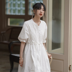 襯衫式繫帶連衣裙-白色|洋裝|夏款|兩色|Sora-947 第17張的照片