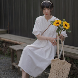 襯衫式繫帶連衣裙-白色|洋裝|夏款|兩色|Sora-947 第4張的照片
