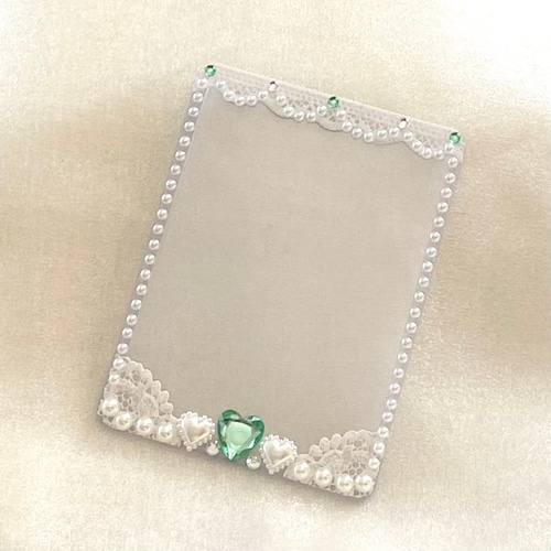 デコ硬質ケース デコトレカケース グリーン 緑色 ハート パール ライン