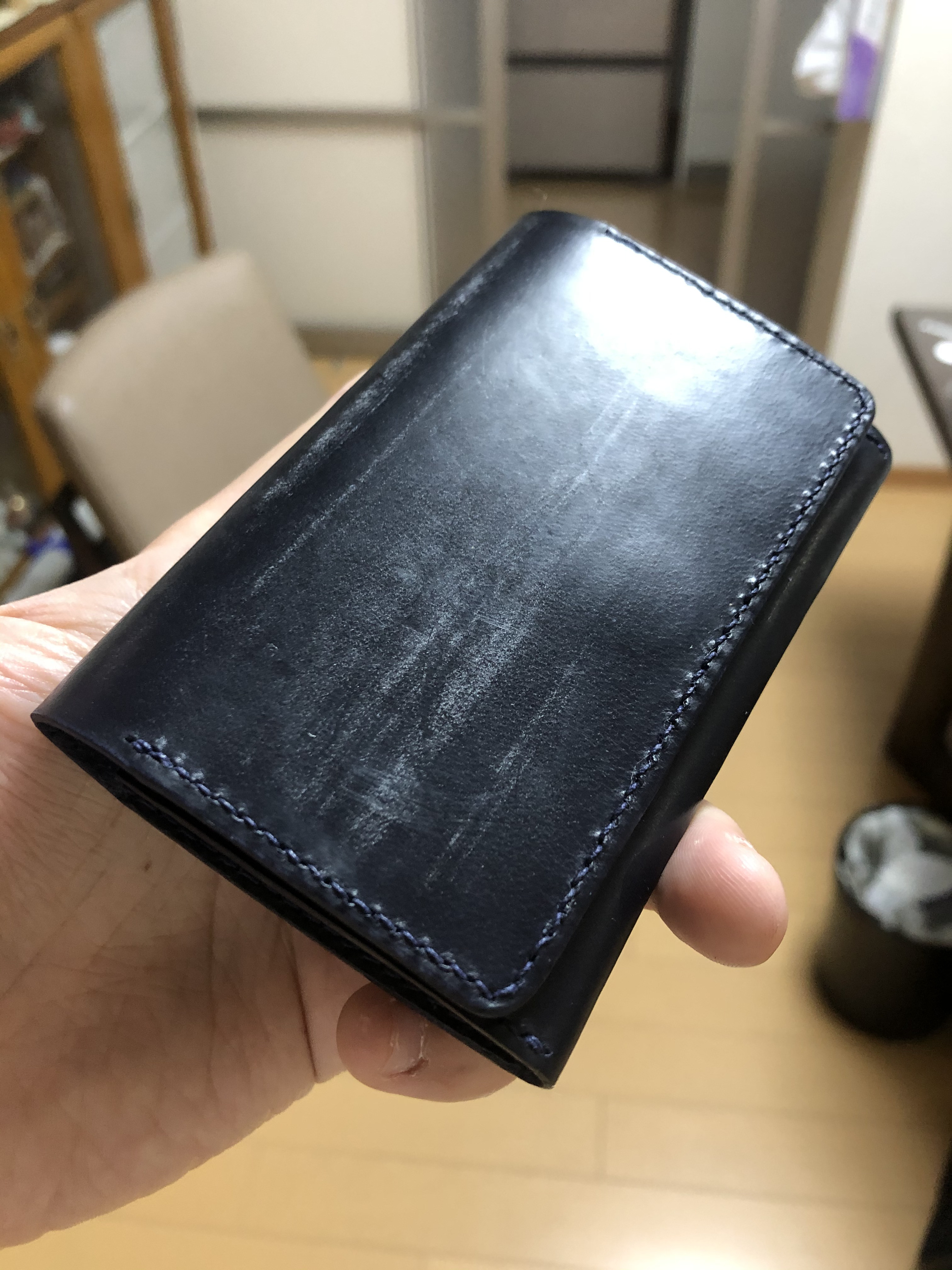 ブライドルレザー　名刺入れ　ネイビー