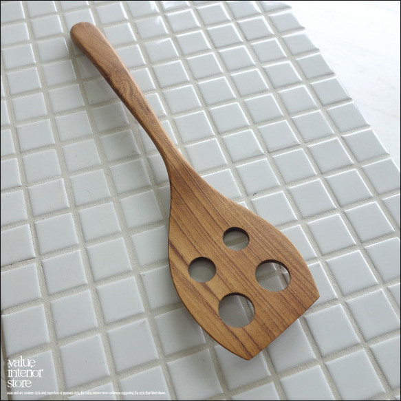 チーク無垢材フライ返しDOT へら ヘラ キッチンツール ナチュラル 木製  