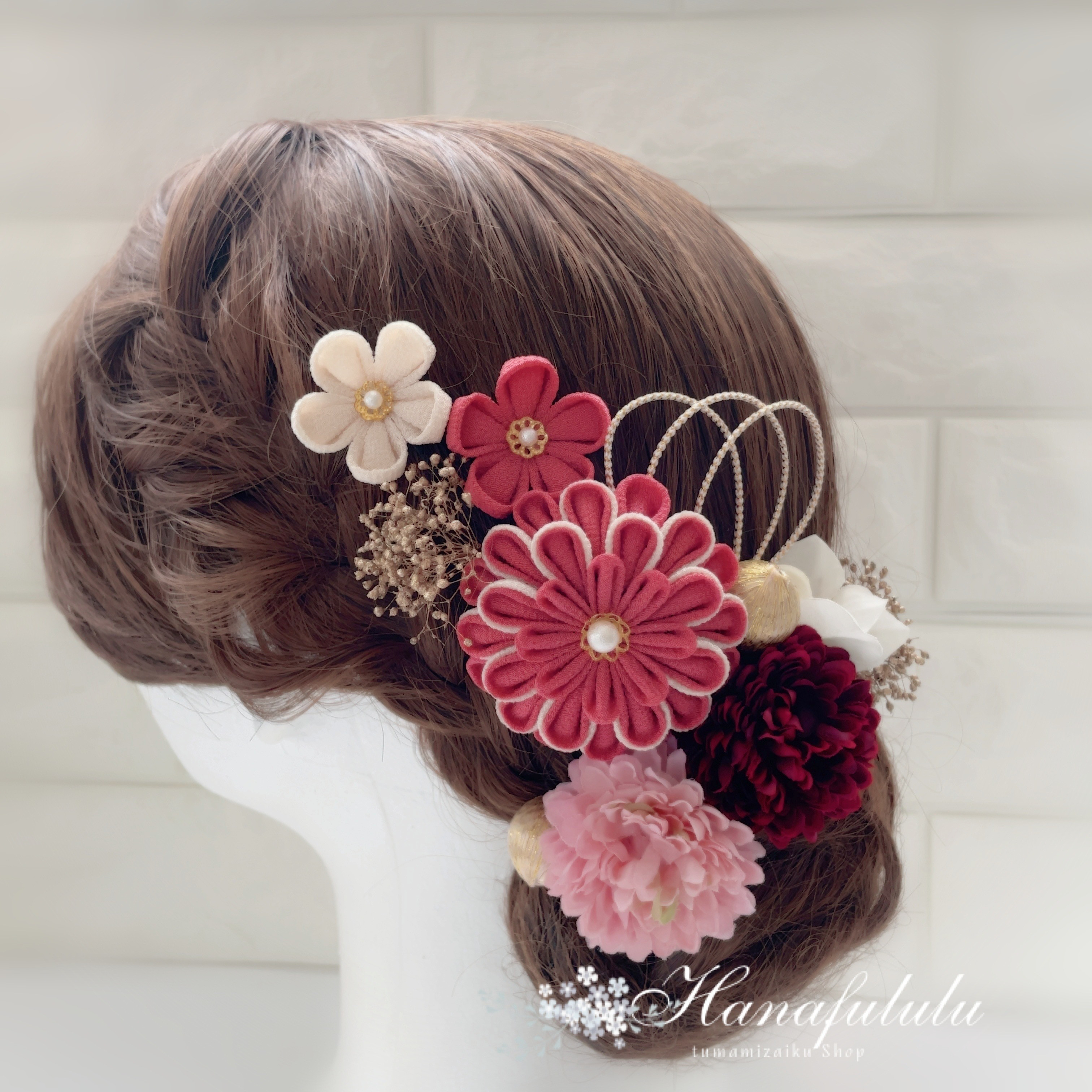 銀紅(ピンク)＊華マム＊かすみ草❁振袖髪飾り【和 つまみ細工】結婚式・成人式・卒業式 4,872円