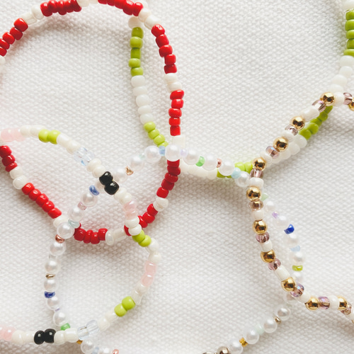 シンプルビーズブレスレット(赤、白) ビーズアクセサリー 韓国