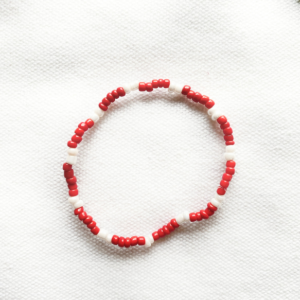 ビーズブレスレット 赤白ピンク シンプルビーズブレスレット(赤、白) ビーズアクセサリー 韓国