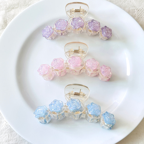 フラワー バラ 薔薇 ヘアクリップ バンスクリップ クリア ヘアクリップ 