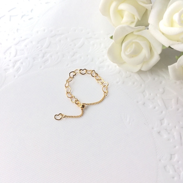 ハートのチェーン・リング 華奢で可愛い、大人仕様。フリーサイズ