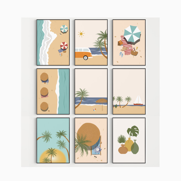 ポスター　夏の海の風景　 / i0240 /  砂浜や海岸の波の風景　イラスト　レトロ　インテリアポスター 6枚目の画像