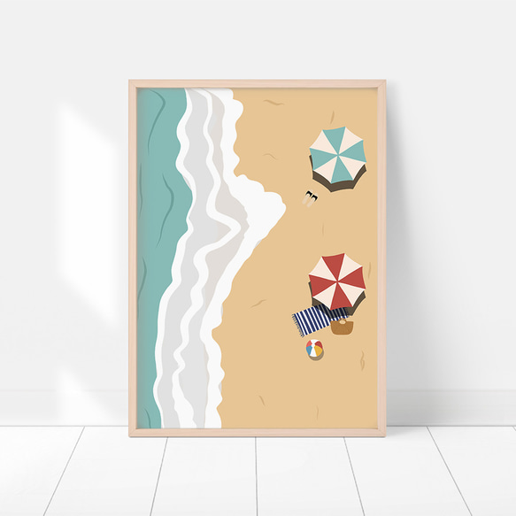 ポスター　夏の海の風景　 / i0238 /  砂浜や海岸の波の風景　イラスト　レトロ　インテリアポスター 4枚目の画像