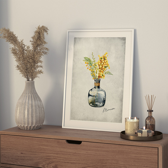 ミモザのポスター　/ i1128 / 黄色くかわいい春のミモザ　ボタニカル　アートポスター 3枚目の画像
