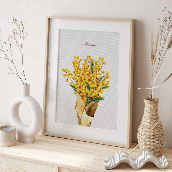 ミモザのポスター　/ i1127 / 黄色くかわいい春のミモザ　ボタニカル　アートポスター 6枚目の画像