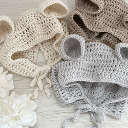 手編みのニューボーンフォト衣装セット｜くま耳・うさ耳帽子付き｜出産祝い・おうち撮影にもおすすめ　 3枚目の画像
